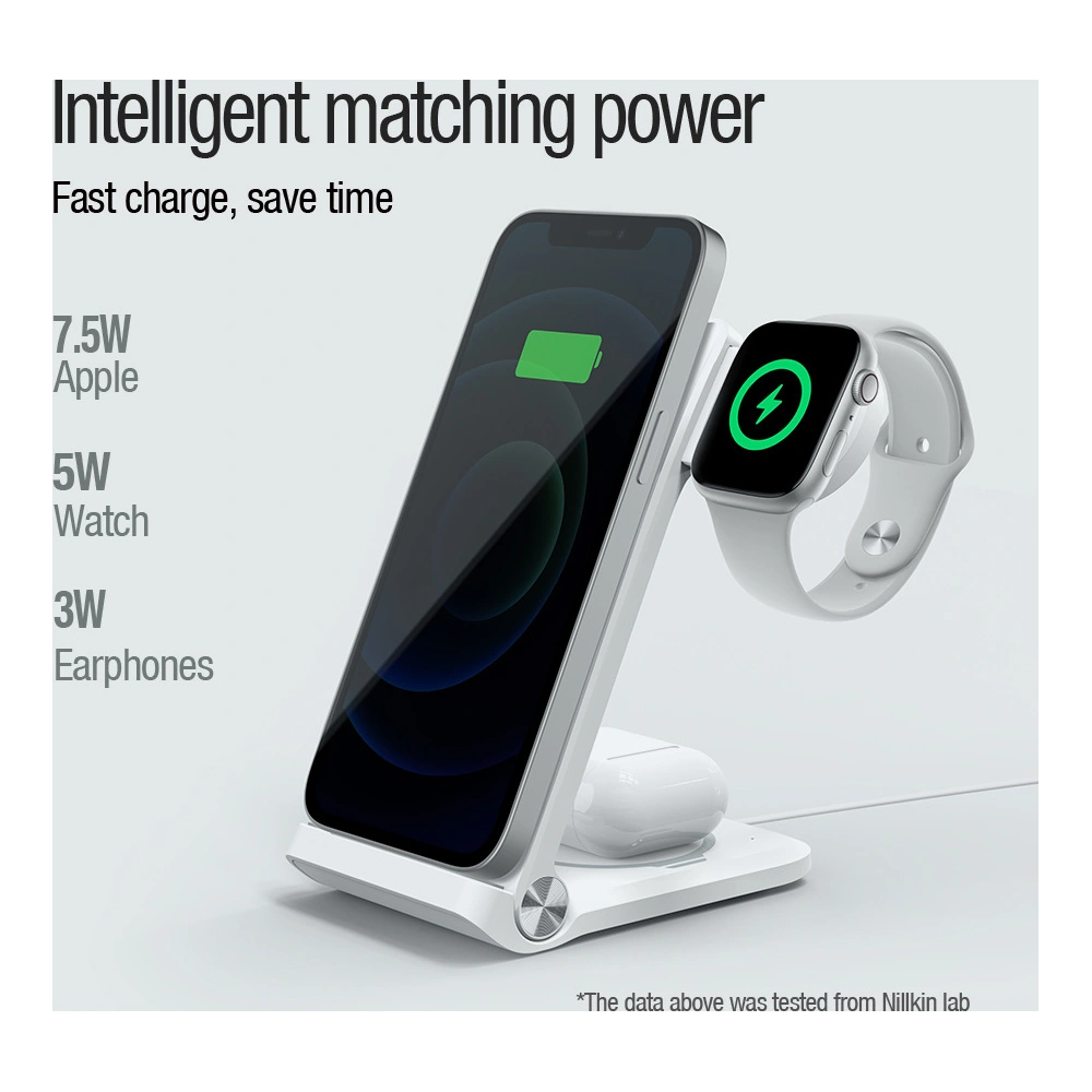 Hurtownia GSM - Bezdrátová nabíječka Nillkin Wireless Charging Powertrio 3in1 MFI + adaptér Apple Watch - NLK877 - {ean13} - Hurt