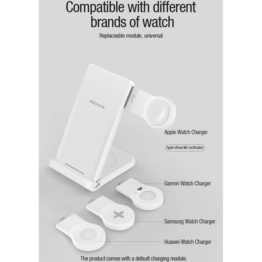 Hurtownia GSM - Bezdrátová nabíječka Nillkin Wireless Charging Powertrio 3in1 MFI + adaptér Apple Watch - NLK877 - {ean13} - Hurt