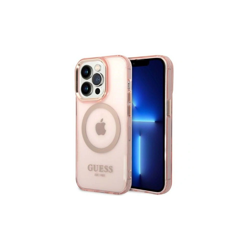 Hurtownia GSM - Etui Guess GUHMP14LHTCMP Apple iPhone 14 Pro rózsaszín/pink kemény hátlap Arany Keret Áttetsző MagSafe - GUE2319 - {ean13} - Hurt