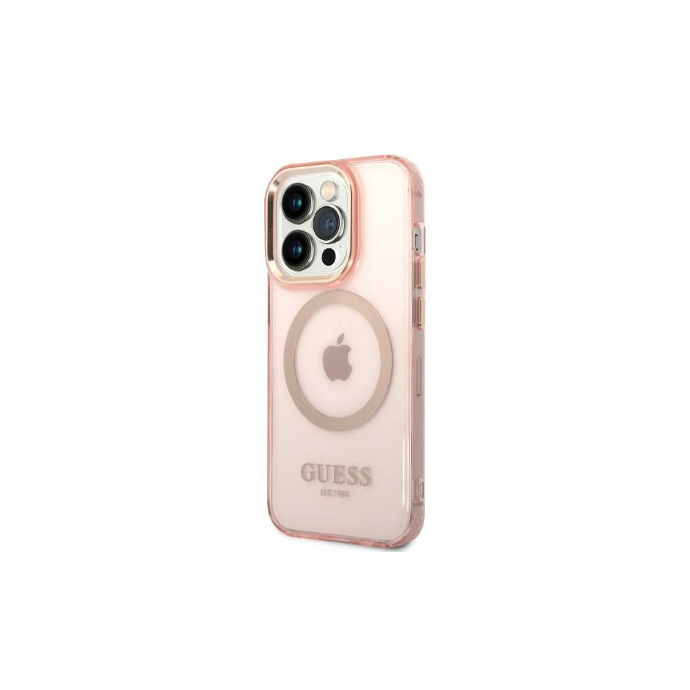 Hurtownia GSM - Etui Guess GUHMP14LHTCMP Apple iPhone 14 Pro rózsaszín/pink kemény hátlap Arany Keret Áttetsző MagSafe - GUE2319 - {ean13} - Hurt