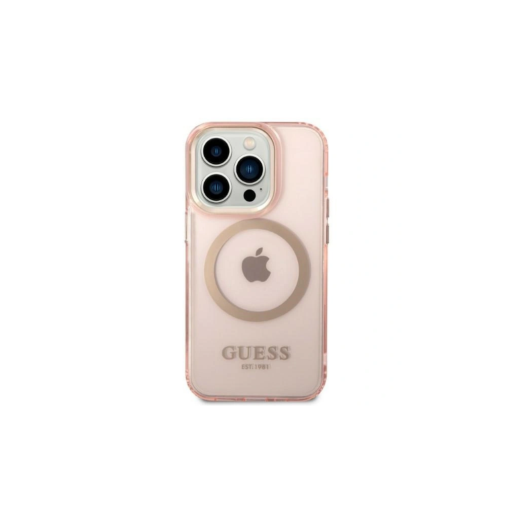 Hurtownia GSM - Etui Guess GUHMP14LHTCMP Apple iPhone 14 Pro rózsaszín/pink kemény hátlap Arany Keret Áttetsző MagSafe - GUE2319 - {ean13} - Hurt