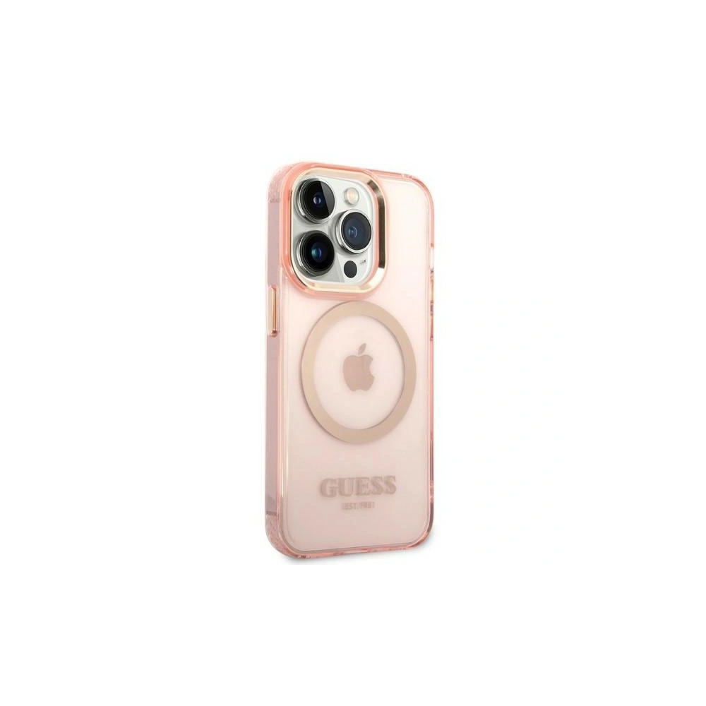 Hurtownia GSM - Etui Guess GUHMP14LHTCMP Apple iPhone 14 Pro rózsaszín/pink kemény hátlap Arany Keret Áttetsző MagSafe - GUE2319 - {ean13} - Hurt