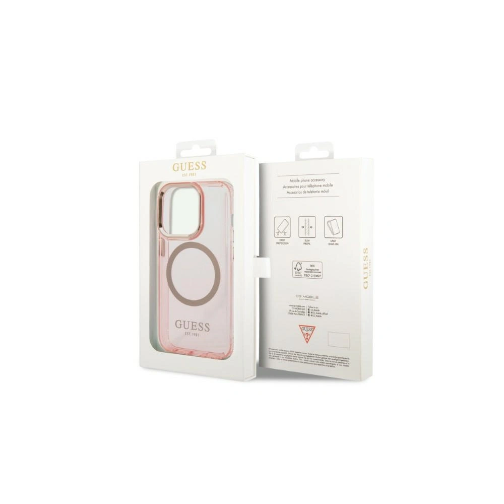 Hurtownia GSM - Etui Guess GUHMP14LHTCMP Apple iPhone 14 Pro rózsaszín/pink kemény hátlap Arany Keret Áttetsző MagSafe - GUE2319 - {ean13} - Hurt