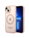 Guess GUHMP14MHTCMP Apple iPhone 14 Plus / 15 Plus pink hard case Gold Outline Translucent MagSafe