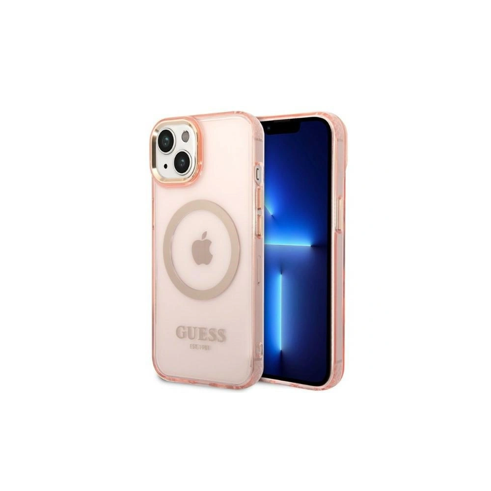 Hurtownia GSM - Etui Guess GUHMP14MHTCMP Apple iPhone 14 Plus / 15 Plus rozie/pink carcasă dură Gold Outline Translucent MagSafe - GUE2320 - {ean13} - Hurt