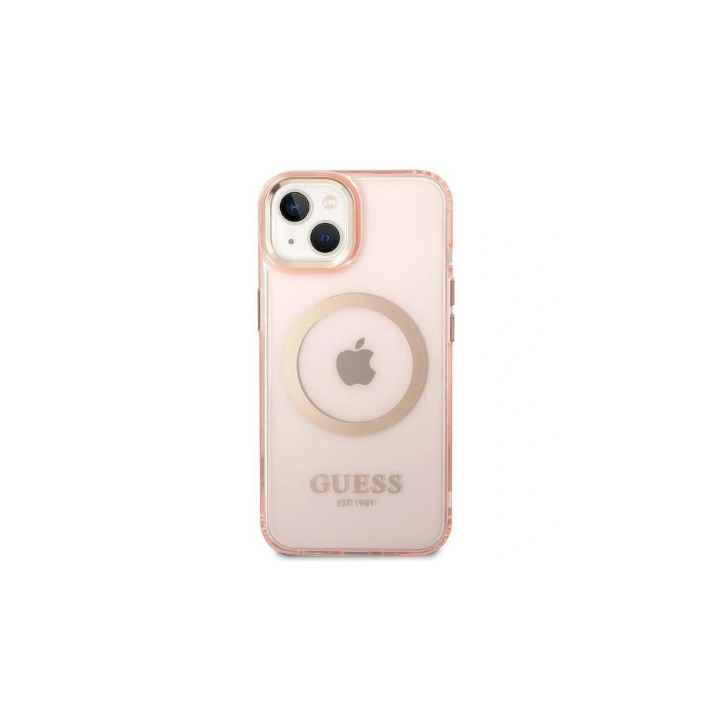 Wholesale Guess GUHMP14MHTCMP Apple iPhone 14 Plus / 15 Plus pink hard case Gold Outline Translucent MagSafe - GUE2320 - {ean13} - Hurt