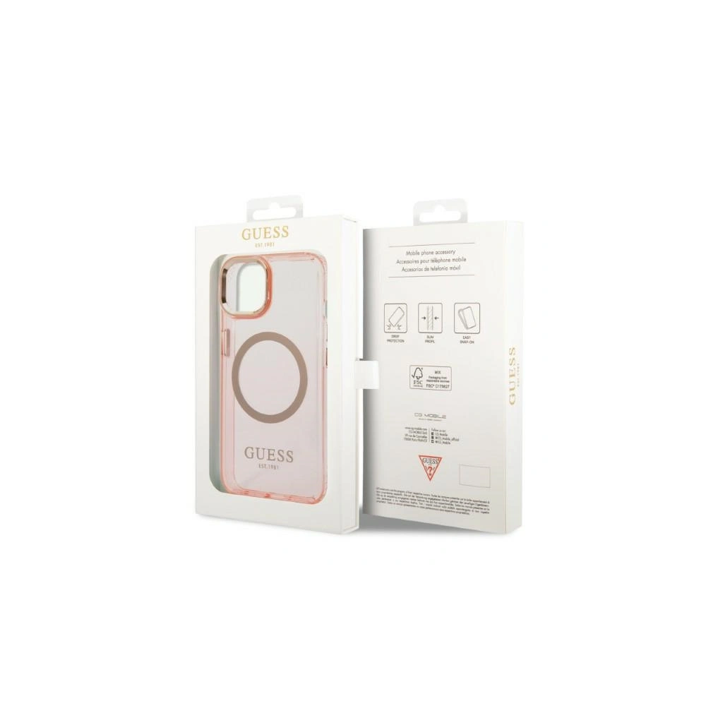 Hurtownia GSM - Etui Guess GUHMP14MHTCMP Apple iPhone 14 Plus / 15 Plus rozie/pink carcasă dură Gold Outline Translucent MagSafe - GUE2320 - {ean13} - Hurt