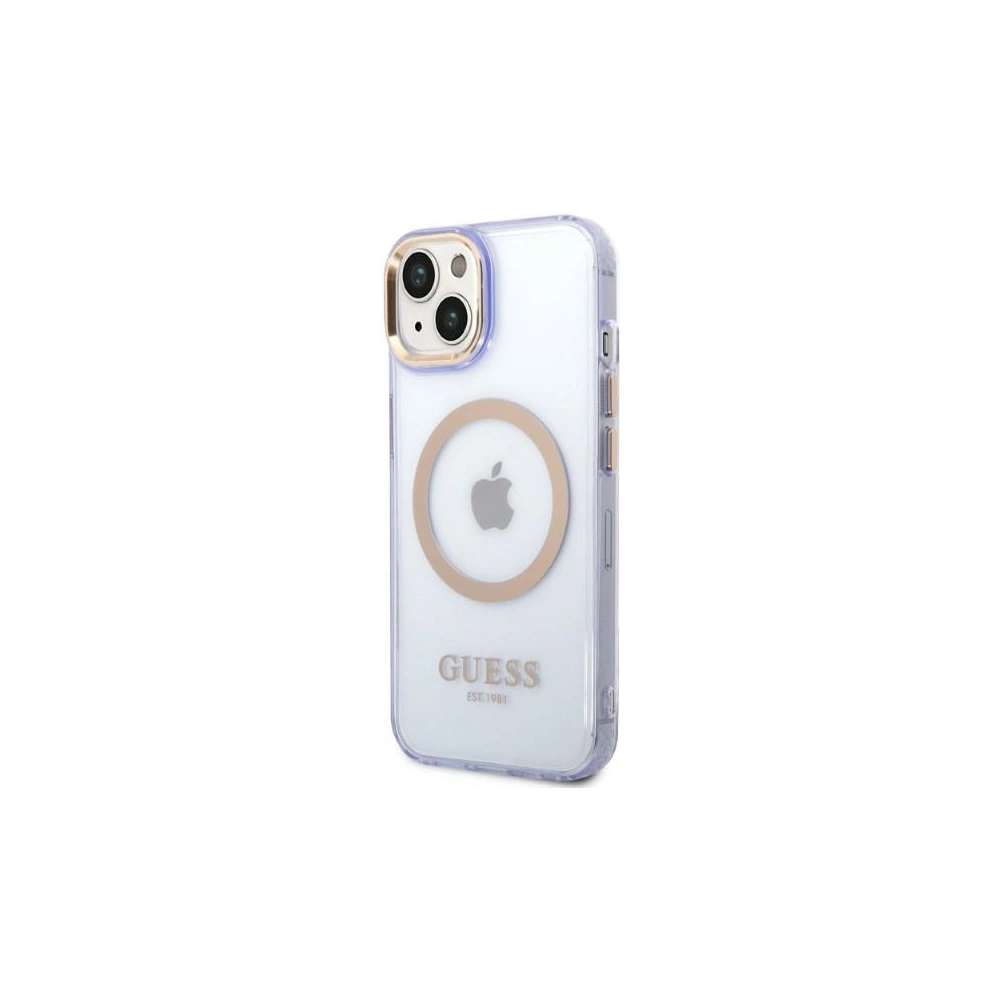 Hurtownia GSM - Etui Guess GUHMP14SHTCMU Apple iPhone 14 purpurové/purple tvrdé pouzdro zlatý okraj průhledné MagSafe - GUE2321 - {ean13} - Hurt