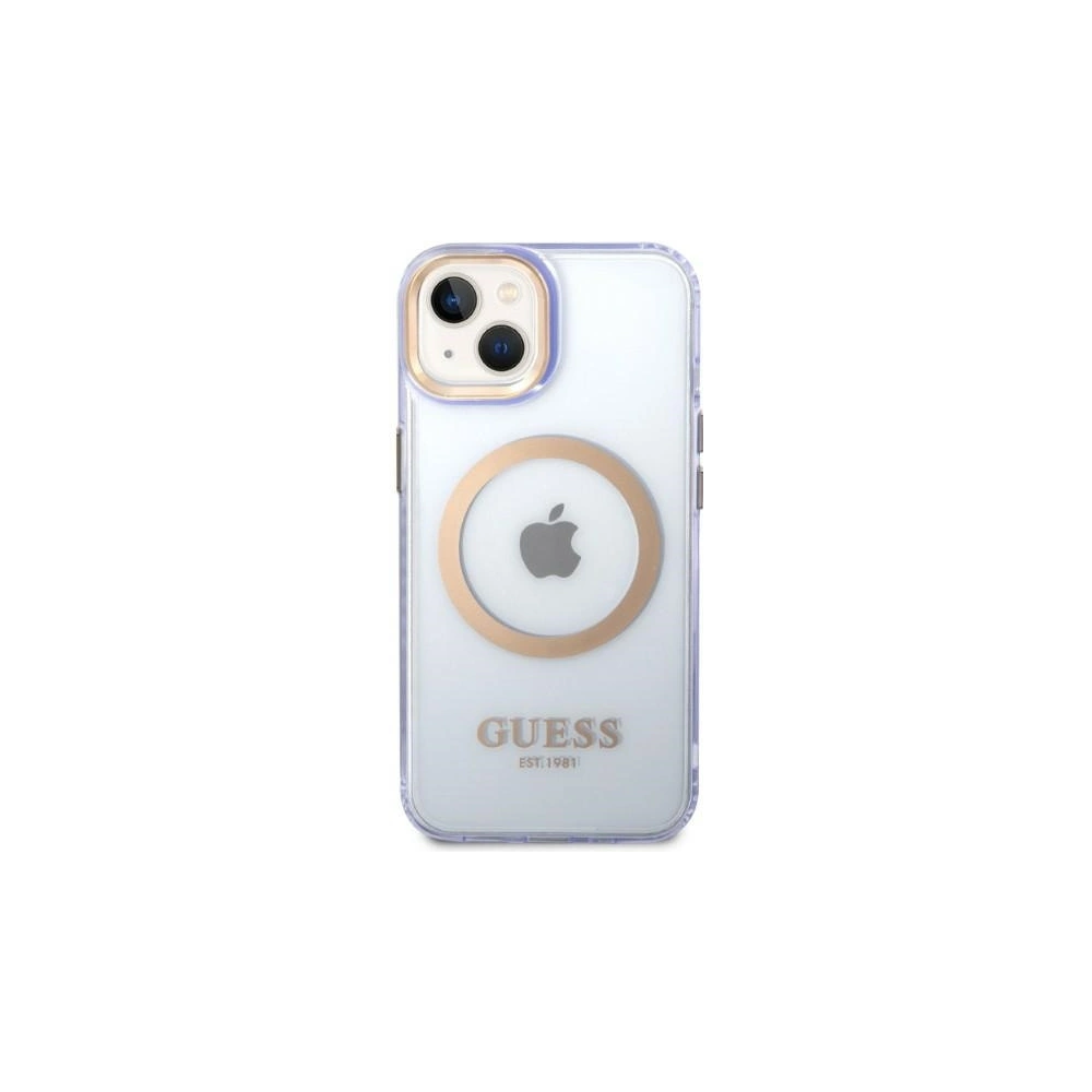 Hurtownia GSM - Etui Guess GUHMP14SHTCMU Apple iPhone 14 purpurové/purple tvrdé pouzdro zlatý okraj průhledné MagSafe - GUE2321 - {ean13} - Hurt