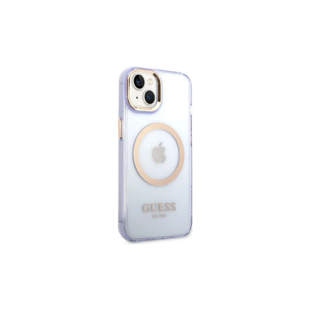 Hurtownia GSM - Etui Guess GUHMP14SHTCMU Apple iPhone 14 purpurové/purple tvrdé pouzdro zlatý okraj průhledné MagSafe - GUE2321 - {ean13} - Hurt