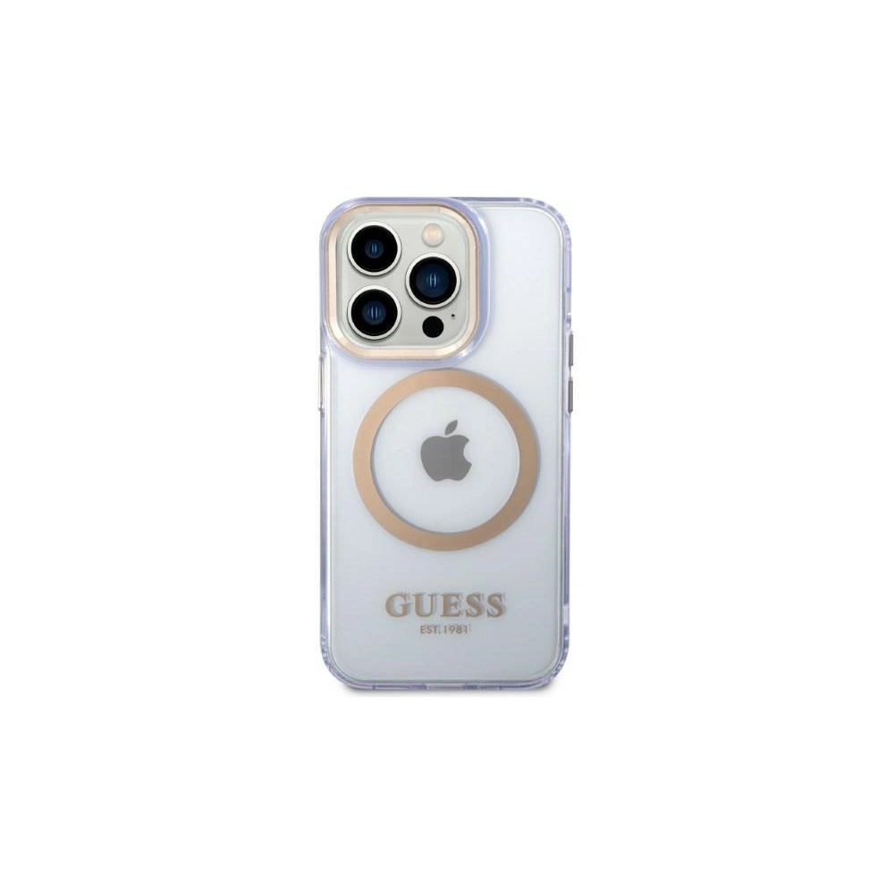 Wholesale Guess GUHMP14XHTCMU Apple iPhone 14 Pro Max purple hard case Gold Outline Translucent MagSafe - GUE2322 - {ean13} - Hurt
