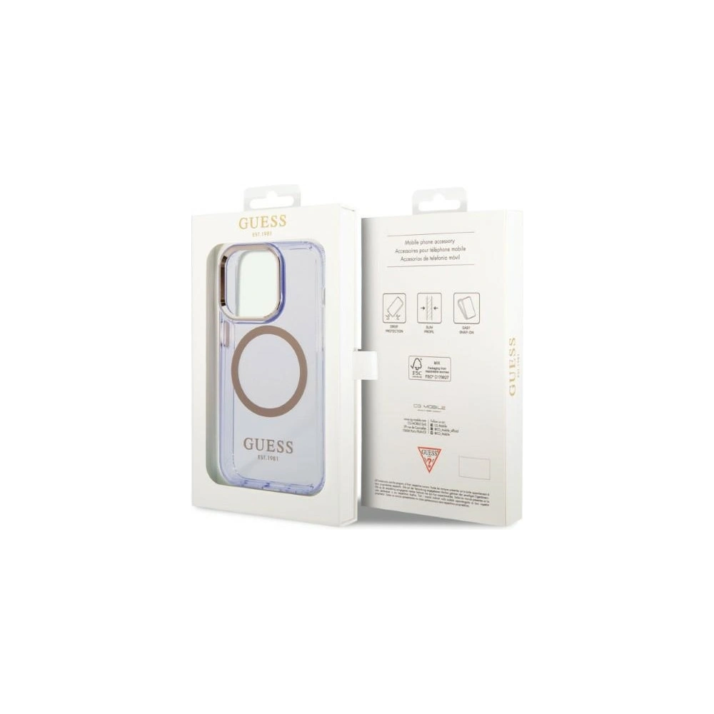 Wholesale Guess GUHMP14XHTCMU Apple iPhone 14 Pro Max purple hard case Gold Outline Translucent MagSafe - GUE2322 - {ean13} - Hurt
