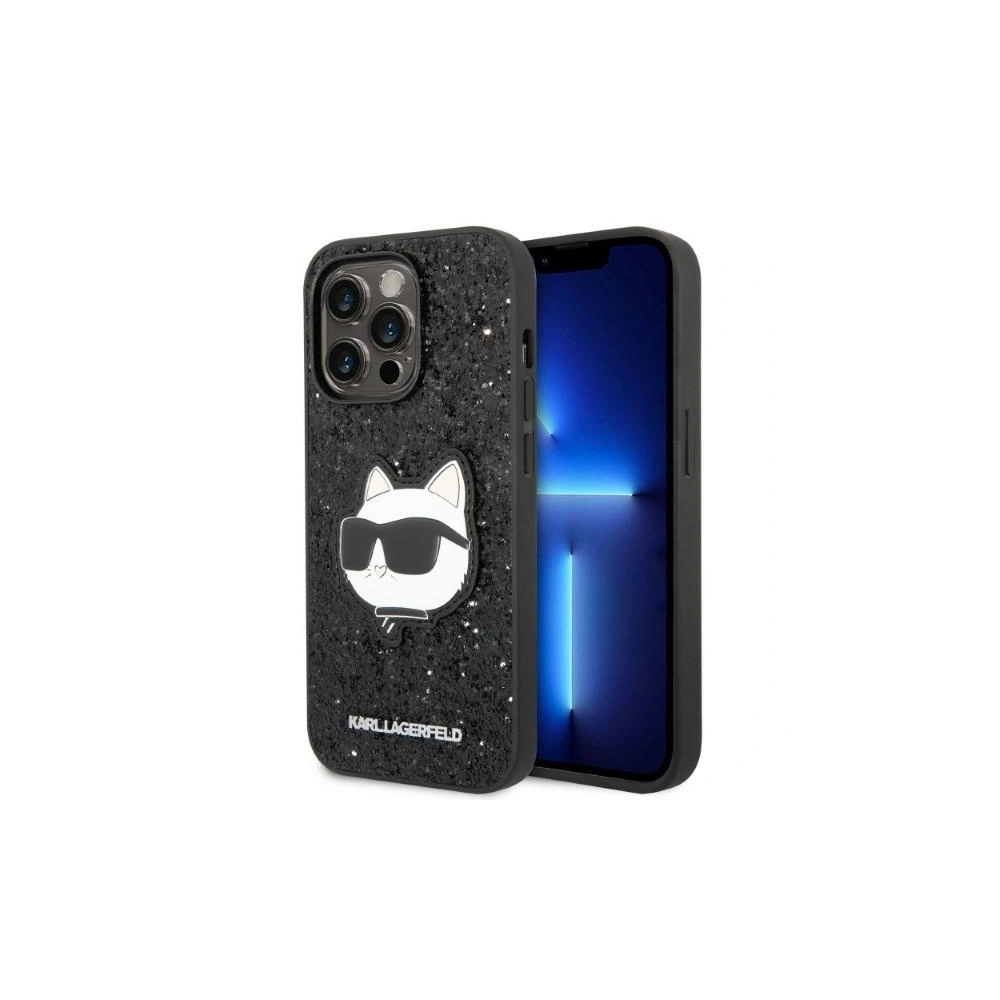 Karl Lagerfeld KLHCP14LG2CPK Apple iPhone 14 Pro black hardcase Glitter Choupette Patch