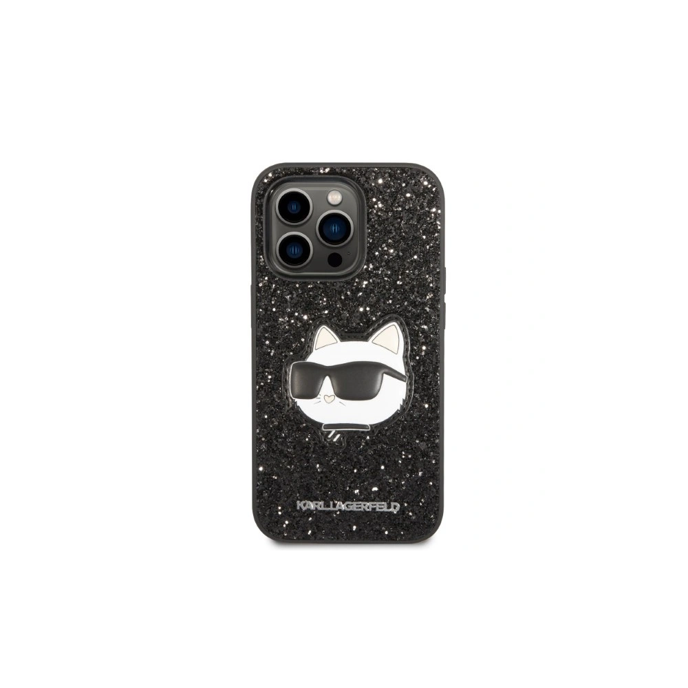 Karl Lagerfeld KLHCP14LG2CPK Apple iPhone 14 Pro black hardcase Glitter Choupette Patch