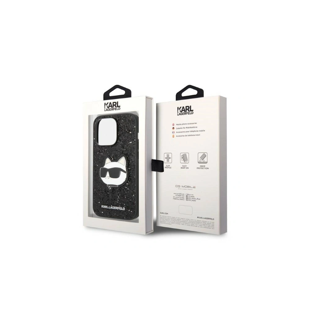 Karl Lagerfeld KLHCP14LG2CPK Apple iPhone 14 Pro black hardcase Glitter Choupette Patch