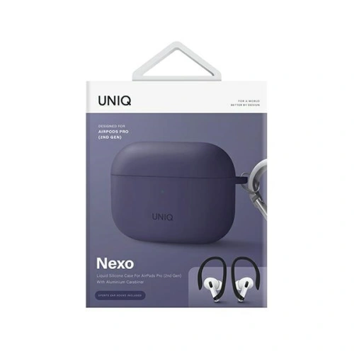 Etui UNIQ Nexo Apple AirPods Pro 2 + Ear Hooks Silicone purpurowy/fig purple