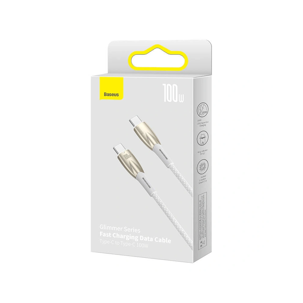 Hurtownia GSM - Cablul USB-C la USB-C Baseus Glimmer, 100W, 2m (alb) - BSU3844 - {ean13} - Hurt
