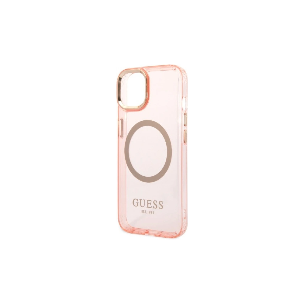 Wholesale Guess GUHMP14SHTCMP Apple iPhone 14 pink hard case Gold Outline Translucent MagSafe - GUE2324 - {ean13} - Hurt