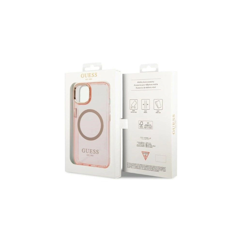 Hurtownia GSM - Etui Guess GUHMP14SHTCMP Apple iPhone 14 różowy/pink hard case Gold Outline Translucent MagSafe - GUE2324 - {ean13} - Hurt