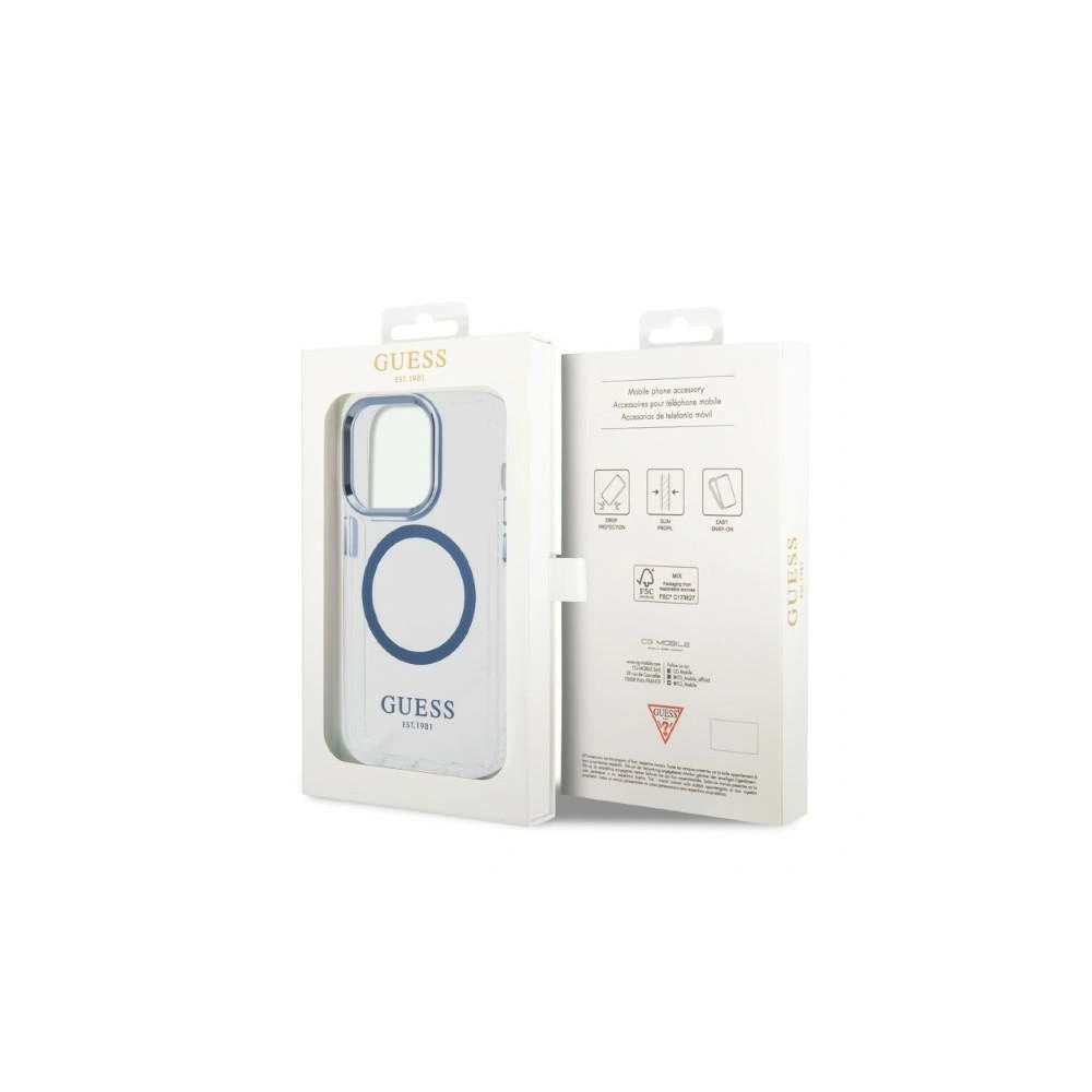 Wholesale Guess GUHMP14XHTRMB Apple iPhone 14 Pro Max blue hard case Metal Outline Magsafe - GUE2325 - {ean13} - Hurt