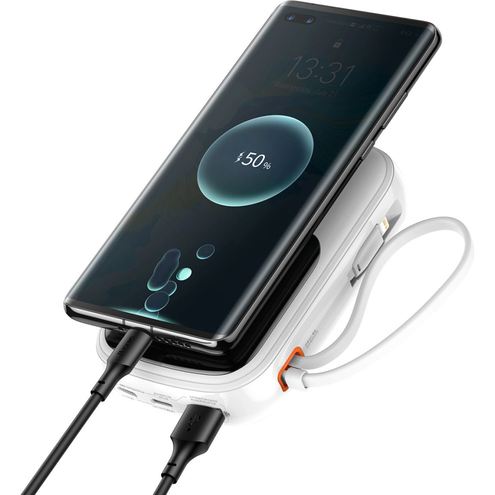 Wholesale Baseus Qpow Digital Display Power Bank with Fast Charging 10000mAh 20W QC/PD/SCP/FCP with Built-in Lightning Cable White - BSU3860 - {ean13} - Hurt