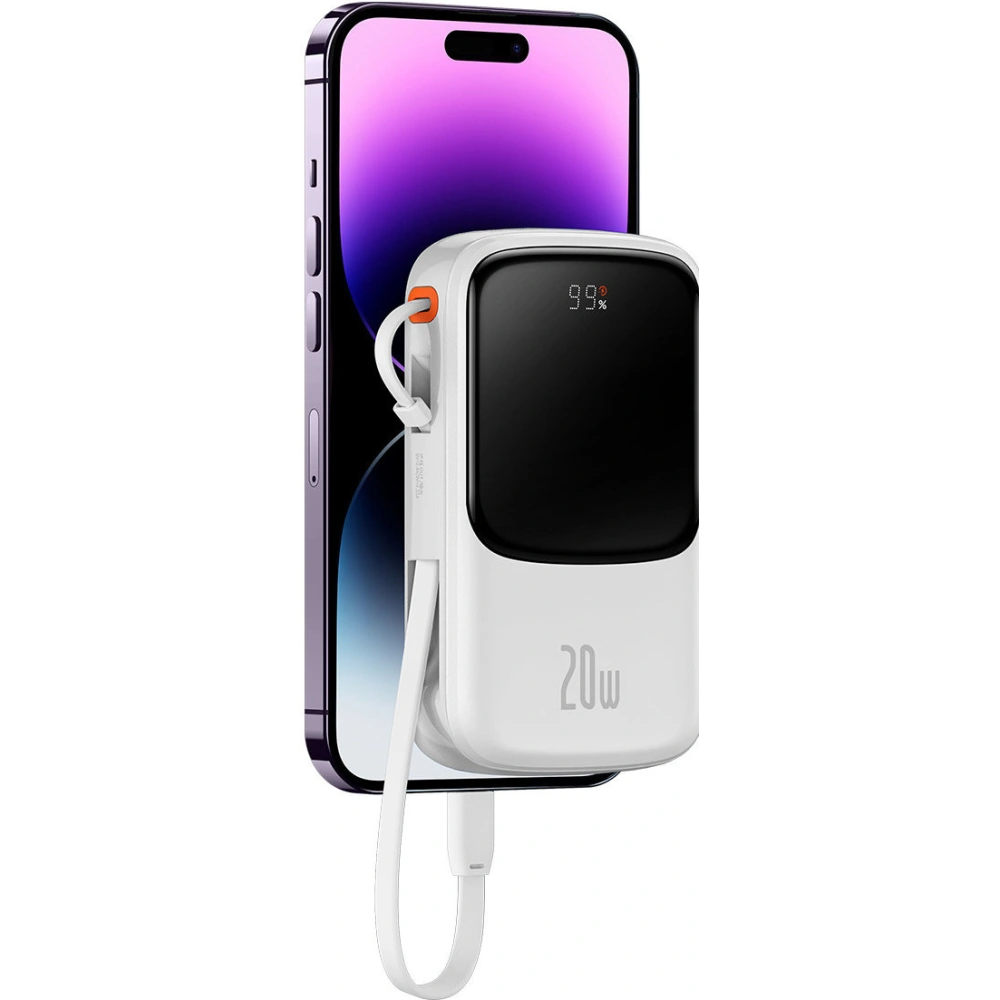 Wholesale Baseus Qpow Digital Display Power Bank with Fast Charging 10000mAh 20W QC/PD/SCP/FCP with Built-in Lightning Cable White - BSU3860 - {ean13} - Hurt
