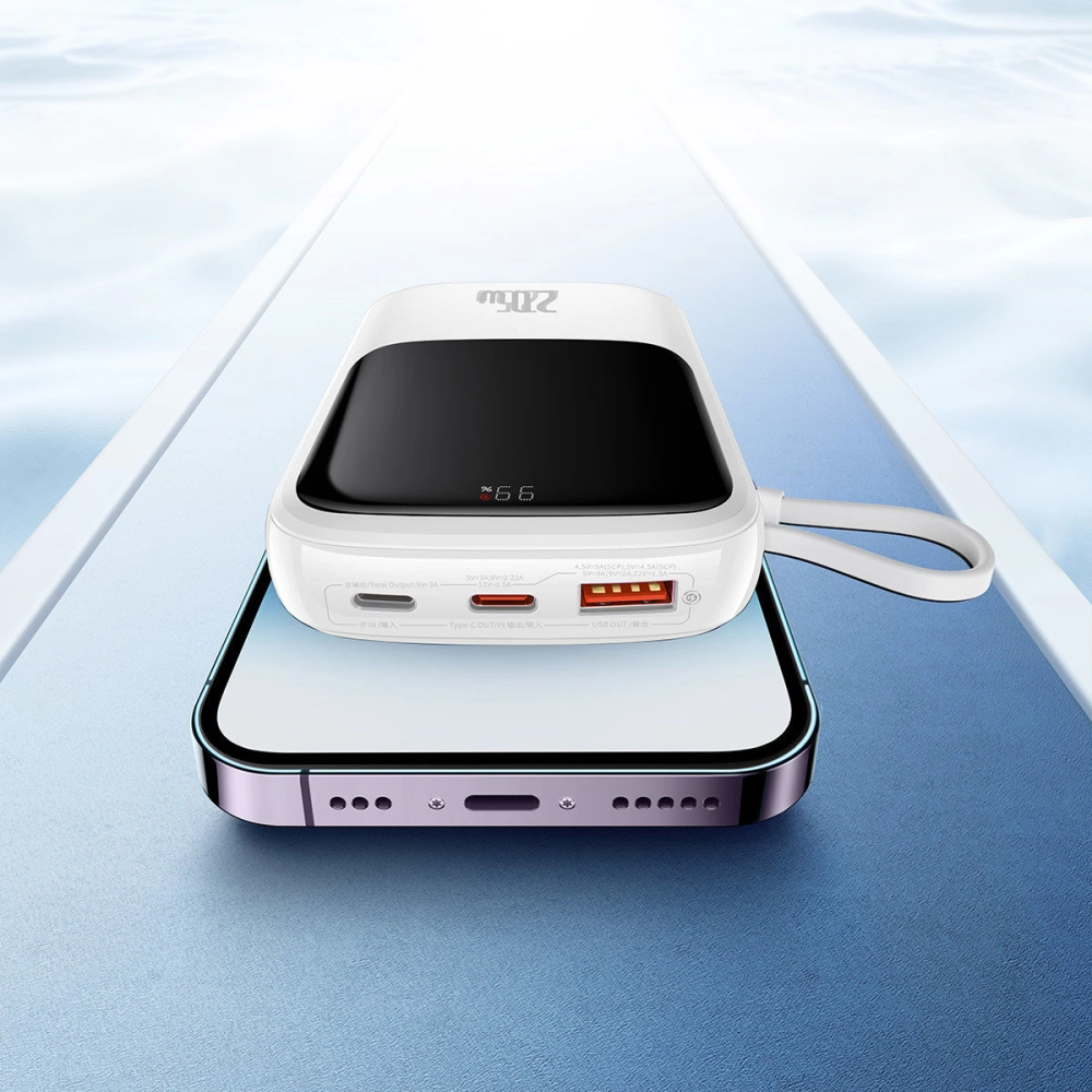 Wholesale Baseus Qpow Digital Display Power Bank with Fast Charging 10000mAh 20W QC/PD/SCP/FCP with Built-in Lightning Cable White - BSU3860 - {ean13} - Hurt