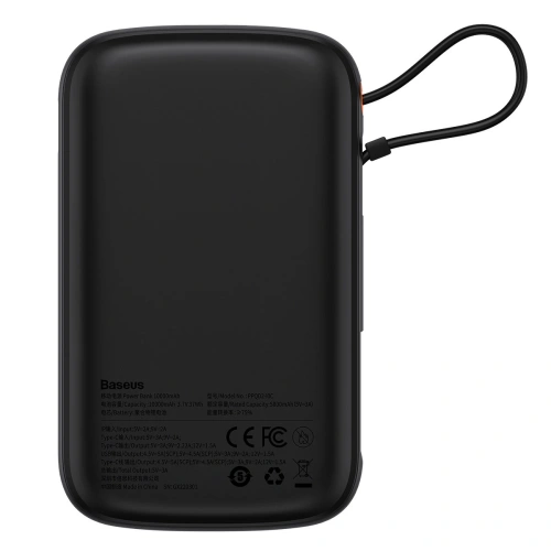 Powerbank Baseus Qpow Digital Display 10000mAh 22,5W QC/PD/SCP/FCP + kabel USB-C czarny