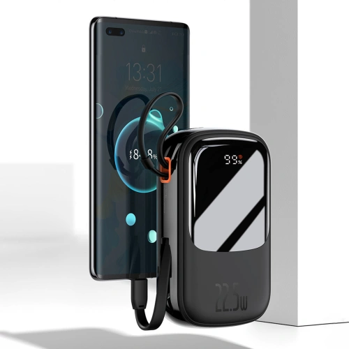 Powerbank Baseus Qpow Digital Display 10000mAh 22,5W QC/PD/SCP/FCP + kabel USB-C czarny