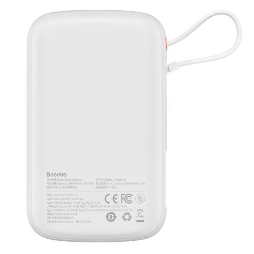 Powerbank Baseus Qpow Digital Display 10000mAh 22,5W QC/PD/SCP/FCP + kabel USB-C biały