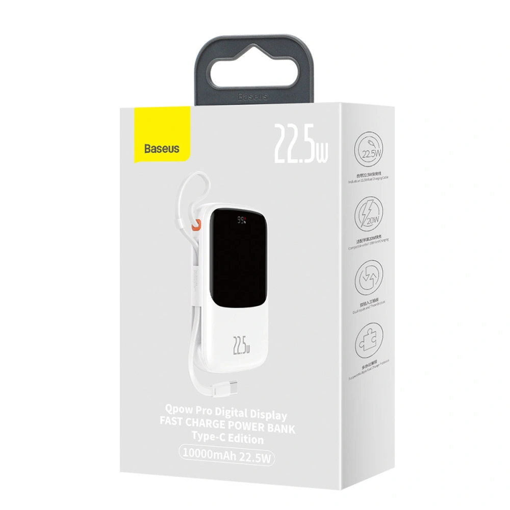 Hurtownia GSM - Powerbank Baseus Qpow Digitální displej 10000mAh 22,5W QC/PD/SCP/FCP + kabel USB-C bílý - BSU3862 - {ean13} - Hurt