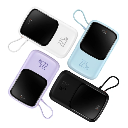 Powerbank Baseus Qpow Digital Display 10000mAh 22,5W QC/PD/SCP/FCP + kabel USB-C biały