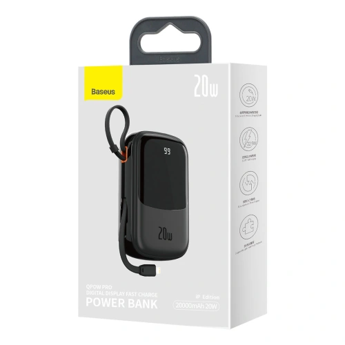 Powerbank Baseus Qpow Digital Display 20000mAh 20W QC/PD/SCP/FCP + kabel Lightning czarny
