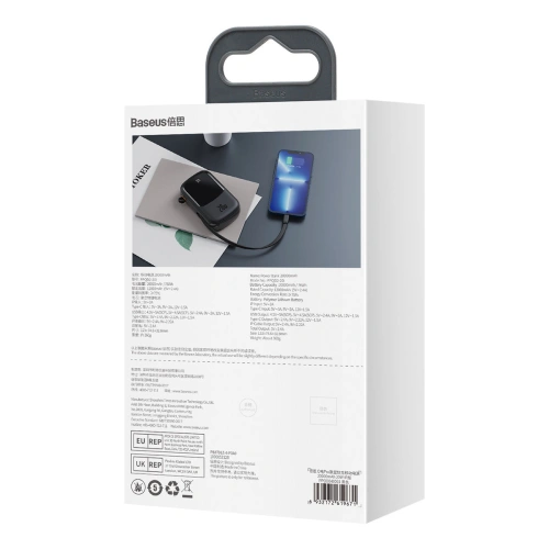Powerbank Baseus Qpow Digital Display 20000mAh 20W QC/PD/SCP/FCP + kabel Lightning czarny