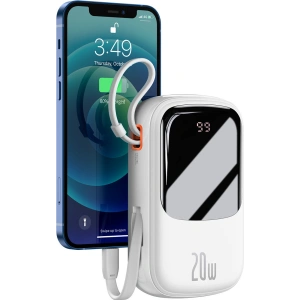 Powerbank Baseus Qpow Digital Display 20000mAh 20W QC/PD/SCP/FCP + kabel Lightning biały
