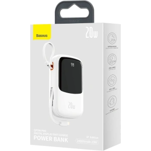 Powerbank Baseus Qpow Digital Display 20000mAh 20W QC/PD/SCP/FCP + kabel Lightning biały