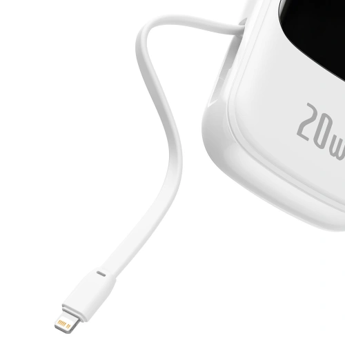 Powerbank Baseus Qpow Digital Display 20000mAh 20W QC/PD/SCP/FCP + kabel Lightning biały