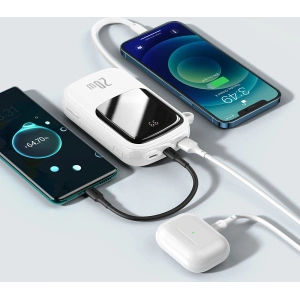 Powerbank Baseus Qpow Digital Display 20000mAh 20W QC/PD/SCP/FCP + kabel Lightning biały