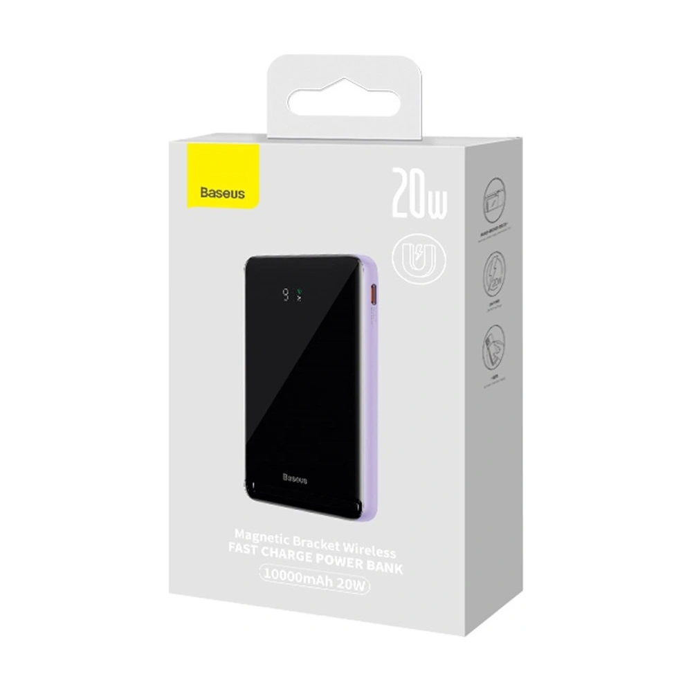 Hurtownia GSM - Powerbank Baseus Magnetic Držák Bezdrátové Rychlé Nabíjení 10000mAh 20W fialový + kabel USB-C 60W 50cm bílý - BSU3867 - {ean13} - Hurt