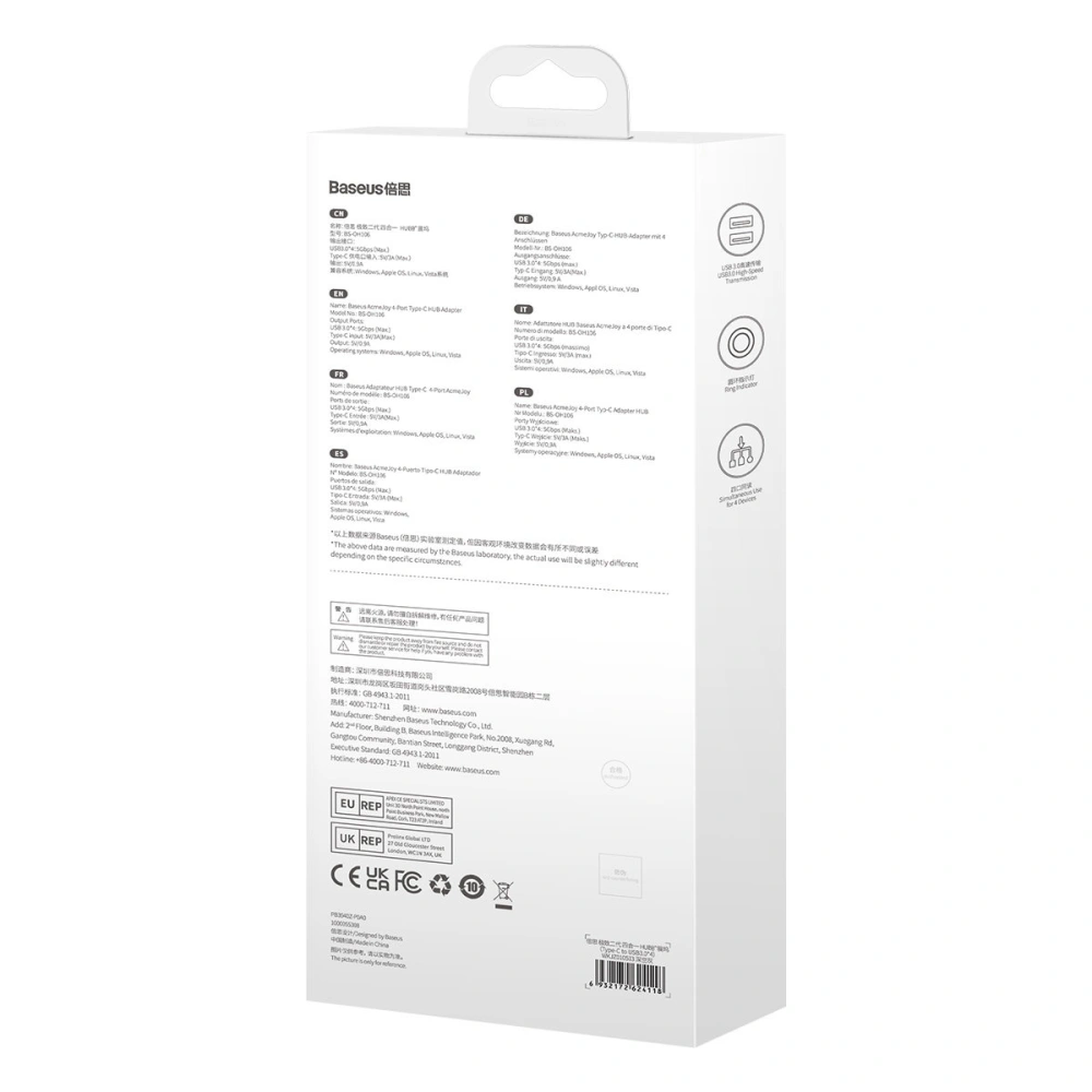 Hurtownia GSM - Hub Baseus AcmeJoy USB-C - 1xUSB-C/4x USB 3.0 tmavě šedý - BSU3868 - {ean13} - Hurt