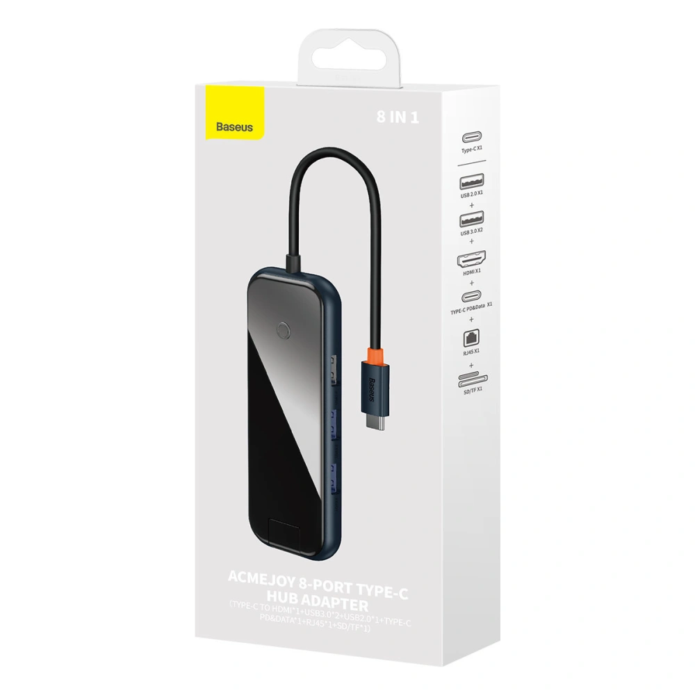 Hurtownia GSM - Hub Baseus AcmeJoy USB-C - HDMI / 2x USB-A 3.0/USB-A 2.0 /USB-C PD&Data/RJ45/SD/TF tmavě šedý - BSU3869 - {ean13} - Hurt