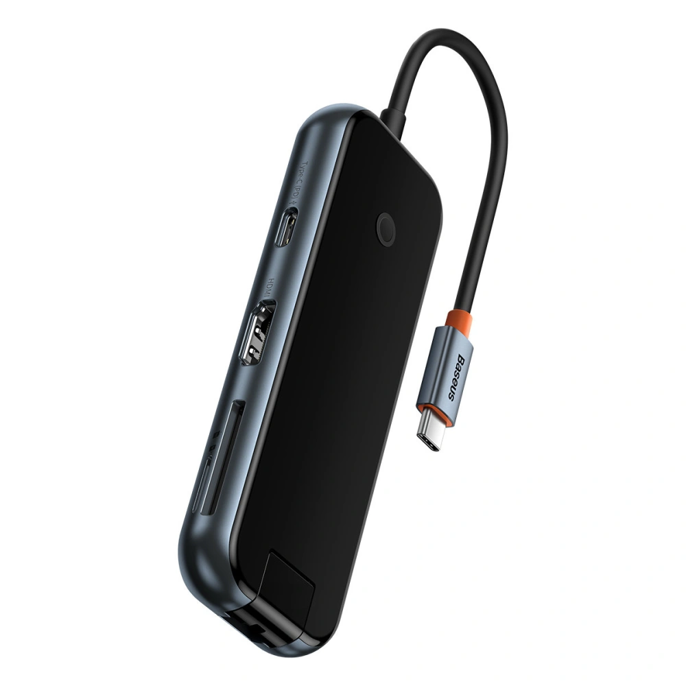Hurtownia GSM - Hub Baseus AcmeJoy USB-C - HDMI / 2x USB-A 3.0/USB-A 2.0 /USB-C PD&Data/RJ45/SD/TF tmavě šedý - BSU3869 - {ean13} - Hurt