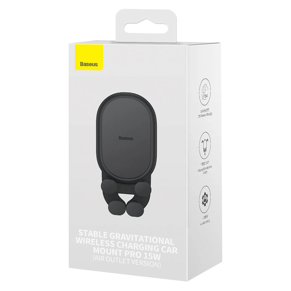 Wholesale Baseus Stable Series 15W Wireless Charger Car Mount Air Vent black - BSU3870 - {ean13} - Hurt