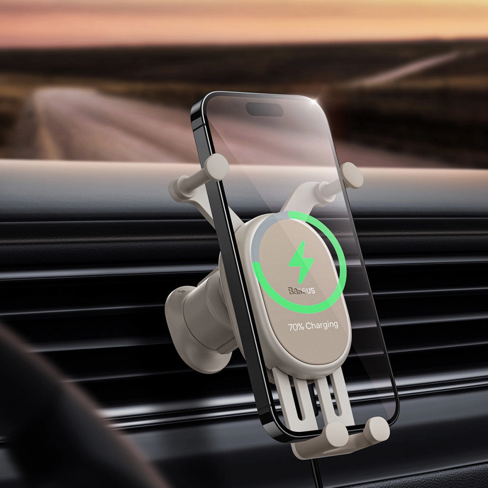Wholesale Baseus Stable Series 15W Wireless Charger Car Mount Air Vent grey - BSU3871 - {ean13} - Hurt