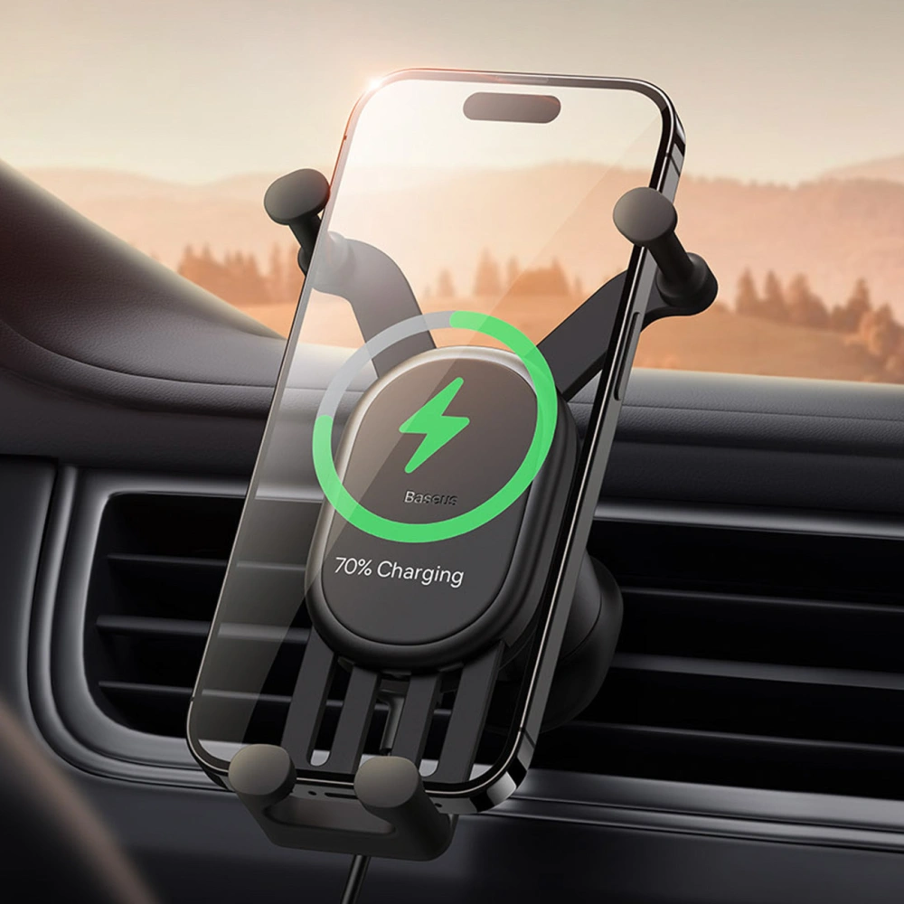 Wholesale Baseus Stable Series 15W Wireless Charger Car Mount Air Vent grey - BSU3871 - {ean13} - Hurt