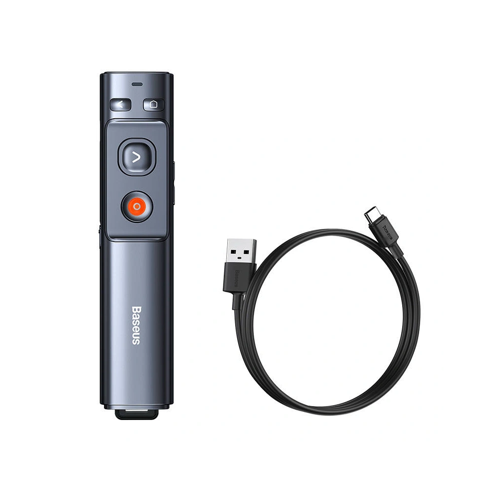 Hurtownia GSM - Pilot multifuncțional Baseus Orange Dot pentru prezentări, cu indicator laser verde, reîncărcabil (gri) - BSU3872 - {ean13} - Hurt