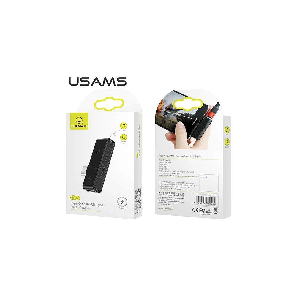 Hurtownia GSM - Adaptér USAMS AU12 2w1 USB-C + mini jack 3,5mm černý/black (US-SJ386) - USA822 - {ean13} - Hurt
