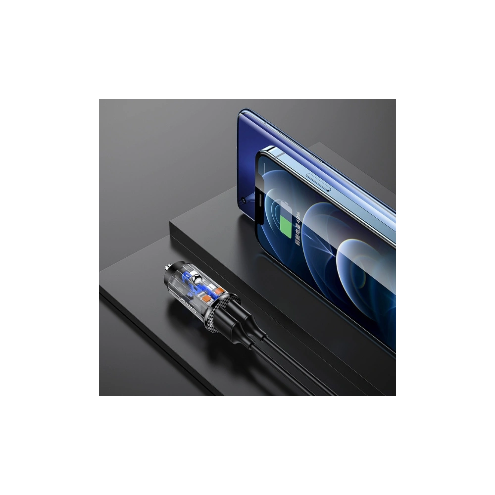 Hurtownia GSM - Automobilová nabíječka USAMS 2xUSB C23 36W Rychlé nabíjení do auta transparentní černá (US-CC122) - USA825 - {ean13} - Hurt