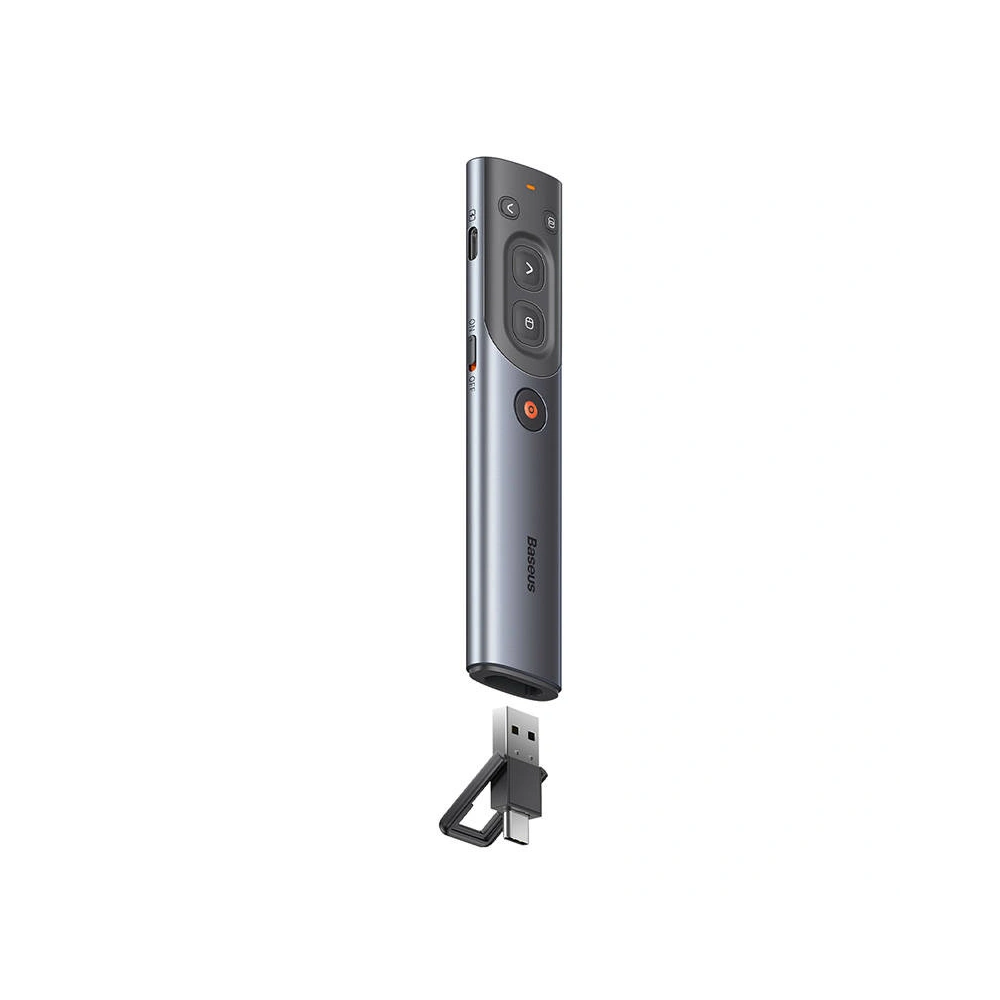Hurtownia GSM - Pilot multifuncțional Baseus Orange Dot pentru prezentări, cu indicator laser roșu, reîncărcabil (gri) - BSU3877 - {ean13} - Hurt