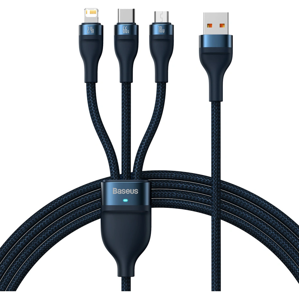 Wholesale Baseus Flash Series Ⅱ USB-USB-C/microUSB/Lightning 3in1 Cable 66W 1.2m (blue) - BSU3888 - {ean13} - Hurt